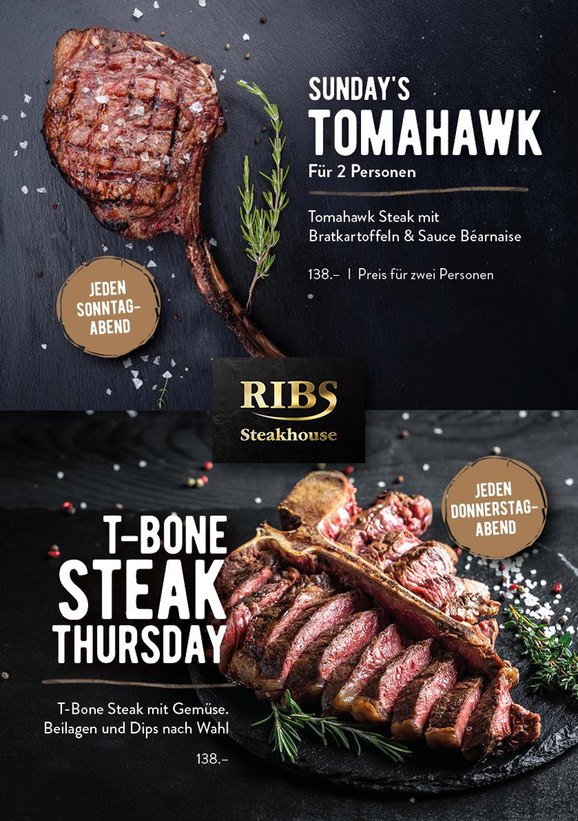 T-Bone Steak Thursday - T-bone steak with vegetables, side dishes, and dips of your choice